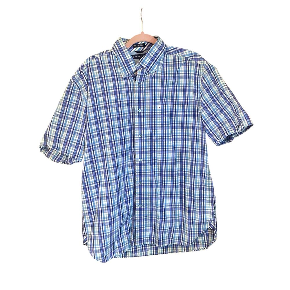Tommy Hilfiger Plaid Button Down Shirt Men’s Large 80s 2 ply fabric Cotton Y2K